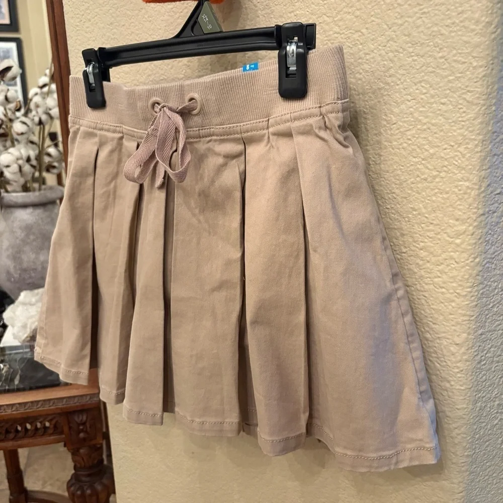 NWT~JUSTICE Girls Kids Preppy Beige Mini Pleated Skirt w/ Built-In Shorts Size 8